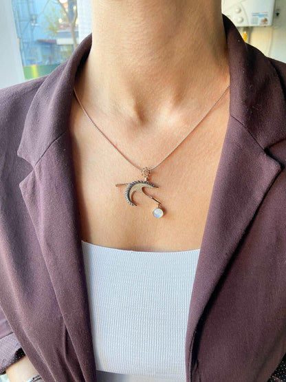 MOONSTONE STORK PENDANT Necklace For Her, Natural Moonstone Rose Gold Bird Pendant For Women - Tracesilver