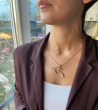 MOONSTONE STORK PENDANT Necklace For Her, Natural Moonstone Rose Gold Bird Pendant For Women - Tracesilver