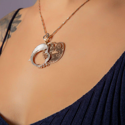 Mother And Son Unique Desing Necklace, Mom and Son Handmade Jewelry 925 Sterling Silver Pendant, Gift For Best Mom, Mother's Day - Tracesilver