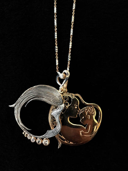 Mother And Son Unique Desing Necklace, Mom and Son Handmade Jewelry 925 Sterling Silver Pendant, Gift For Best Mom, Mother's Day - Tracesilver