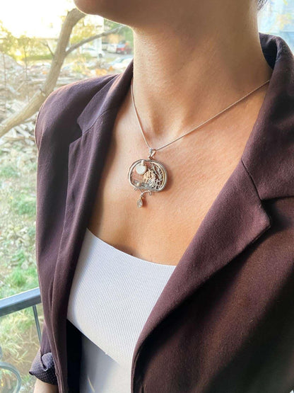 Moving Couple Zircon Stone Pendant - Tracesilver