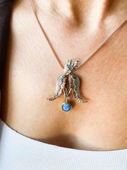 Opal Stone Angel Necklace For Women, Custom Design Women Angel Opal 925 Sterling Silver Pendant For Her - Tracesilver