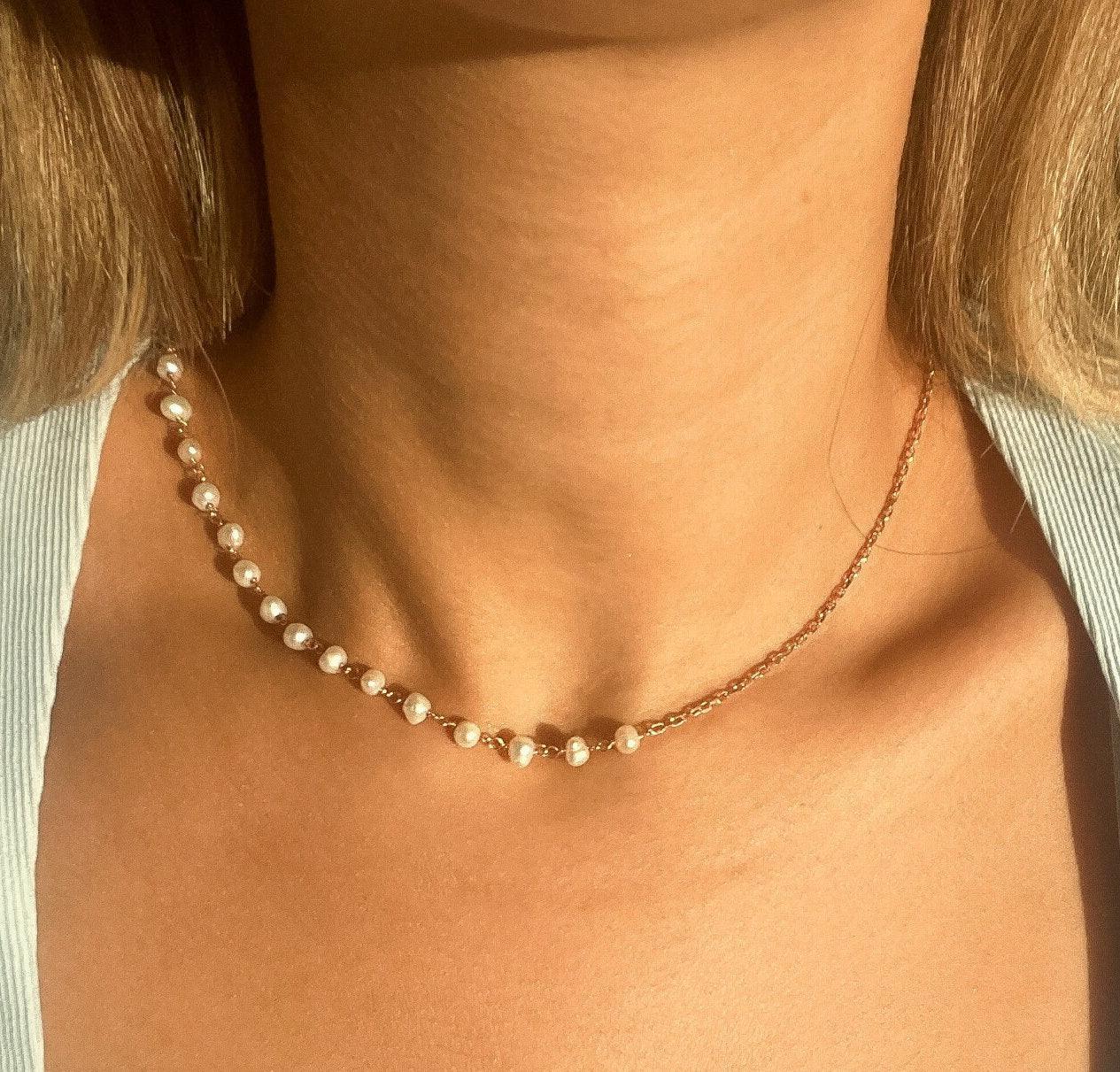 Pearl 925 Sterling Silver Necklace | Pearl Gold Plated Necklace,Cream Pearl White Pearl Necklace,Pearl for Gift,Gift For New Year,Newyear - Tracesilver