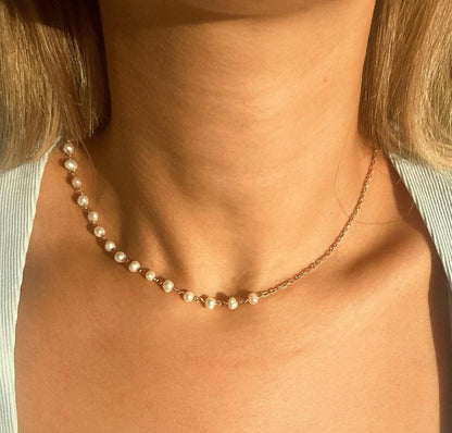 Pearl 925 Sterling Silver Necklace | Pearl Gold Plated Necklace,Cream Pearl White Pearl Necklace,Pearl for Gift,Gift For New Year,Newyear - Tracesilver