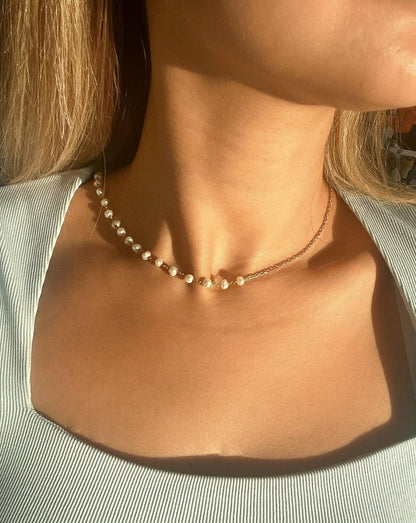 Pearl 925 Sterling Silver Necklace | Pearl Gold Plated Necklace,Cream Pearl White Pearl Necklace,Pearl for Gift,Gift For New Year,Newyear - Tracesilver