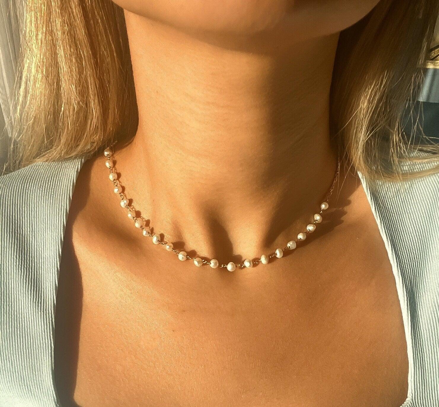 Pearl 925 Sterling Silver Necklace | Pearl Gold Plated Necklace,Cream Pearl White Pearl Necklace,Pearl for Gift,Gift For New Year,Newyear - Tracesilver