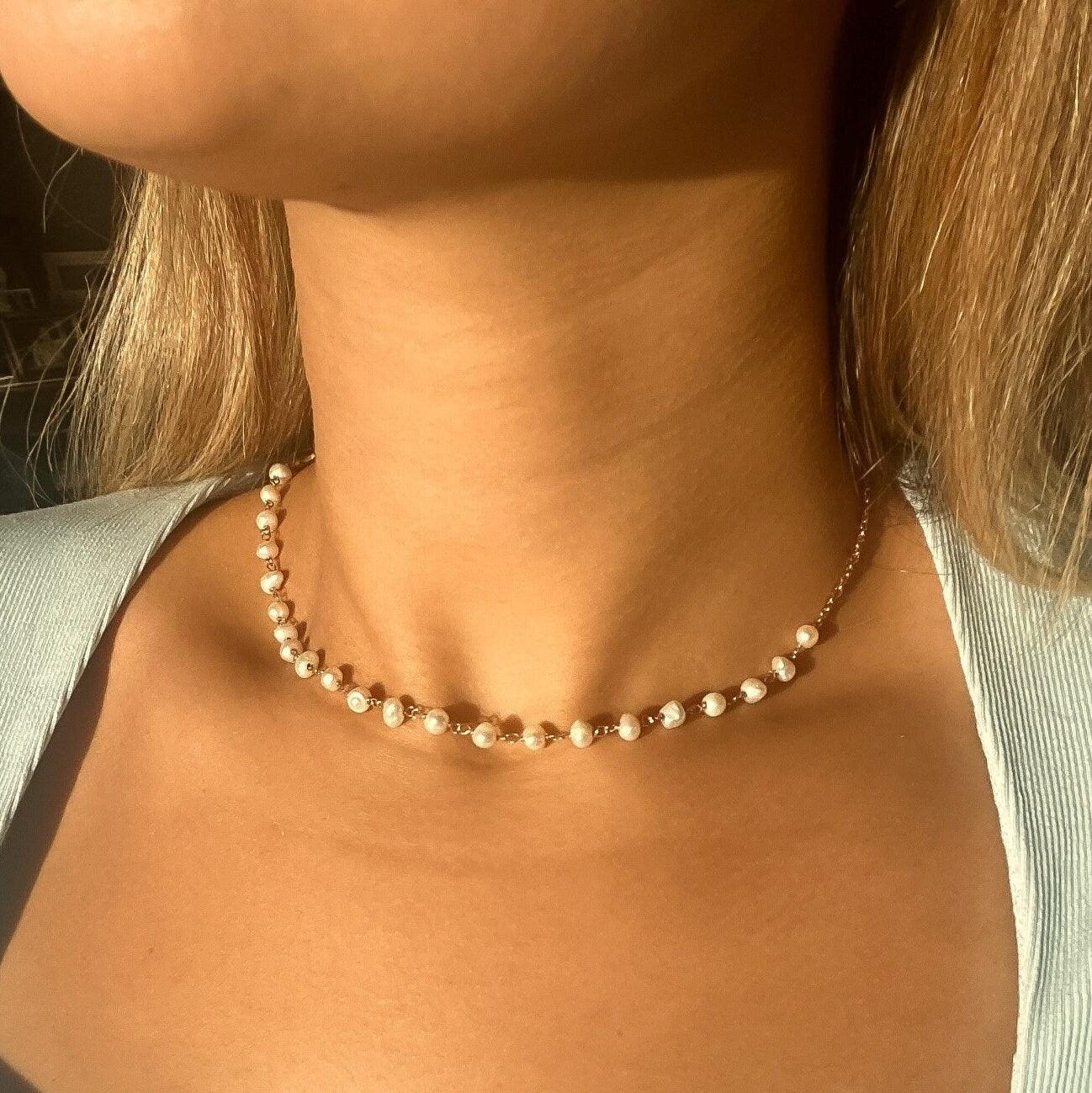 Pearl 925 Sterling Silver Necklace | Pearl Gold Plated Necklace,Cream Pearl White Pearl Necklace,Pearl for Gift,Gift For New Year,Newyear - Tracesilver