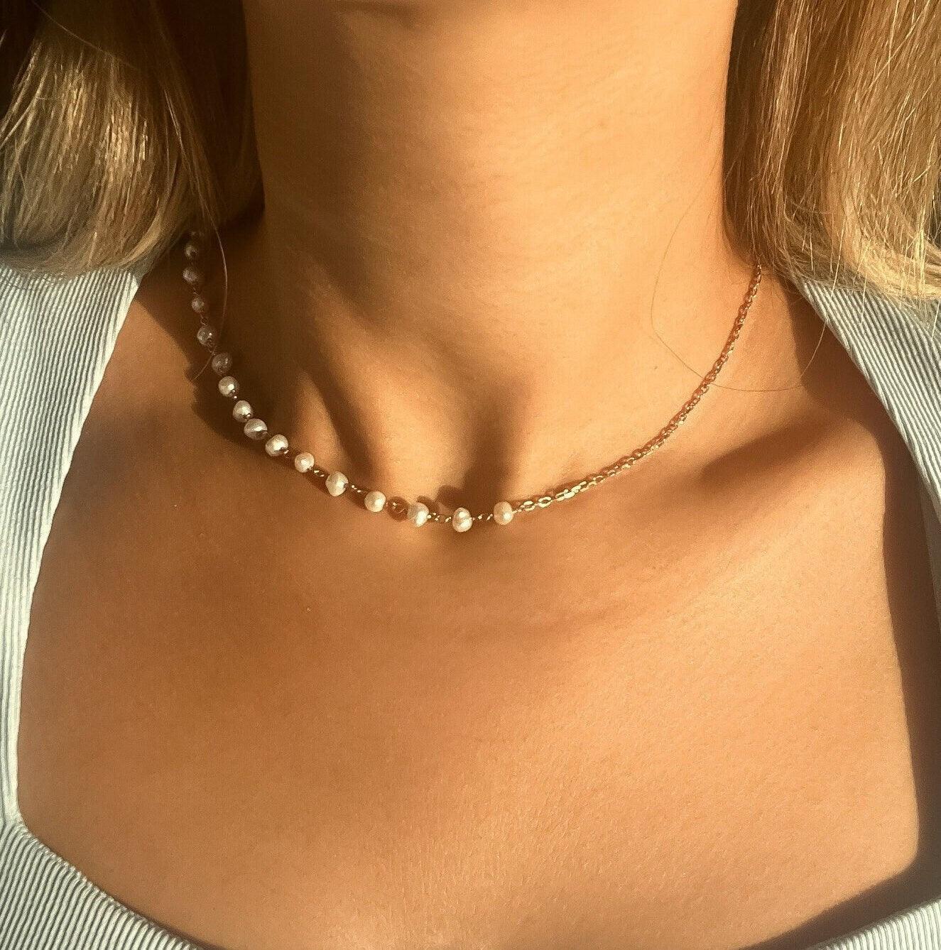 Pearl 925 Sterling Silver Necklace | Pearl Gold Plated Necklace,Cream Pearl White Pearl Necklace,Pearl for Gift,Gift For New Year,Newyear - Tracesilver