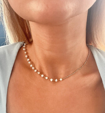 Pearl 925 Sterling Silver Necklace | Pearl Gold Plated Necklace,Cream Pearl White Pearl Necklace,Pearl for Gift,Gift For New Year,Newyear - Tracesilver