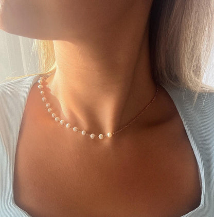 Pearl 925 Sterling Silver Necklace | Pearl Gold Plated Necklace,Cream Pearl White Pearl Necklace,Pearl for Gift,Gift For New Year,Newyear - Tracesilver