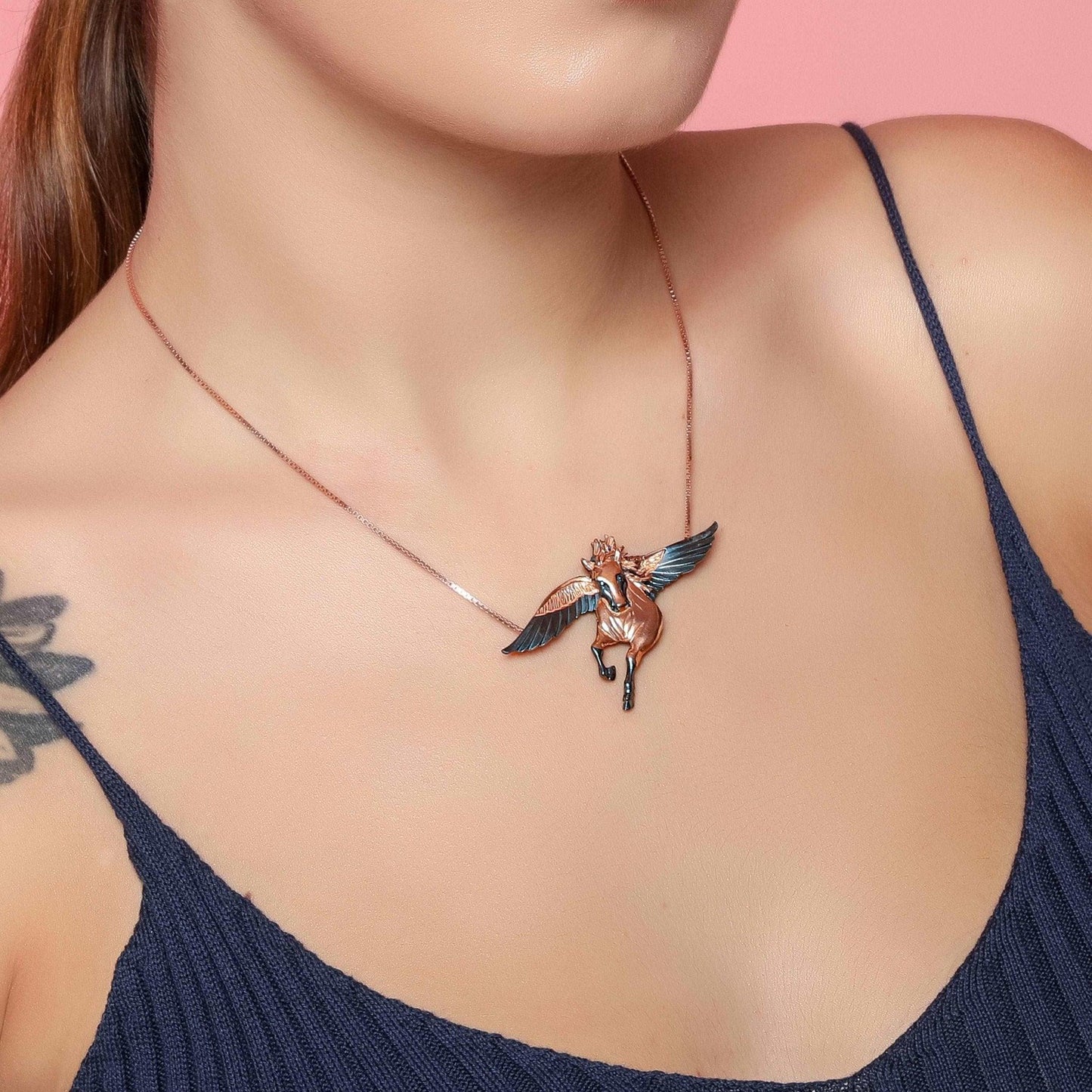 Pegasus Custom Desing 925 Sterling Silver Necklace, Pegasus Jewelry, Unique Horse Necklace, Handmade Winged Horse, Gift For Animal Pendant - Tracesilver