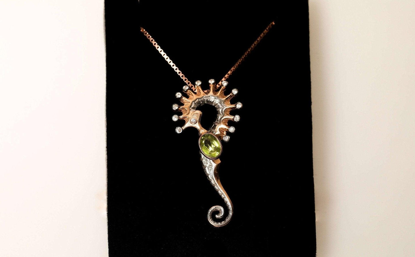 Peridot Stone SEAHORSE Silver Necklace, 925 Silver Animal Horse Peridot Pendant, Horse Jewelry Sterling Handmade Necklace - Tracesilver