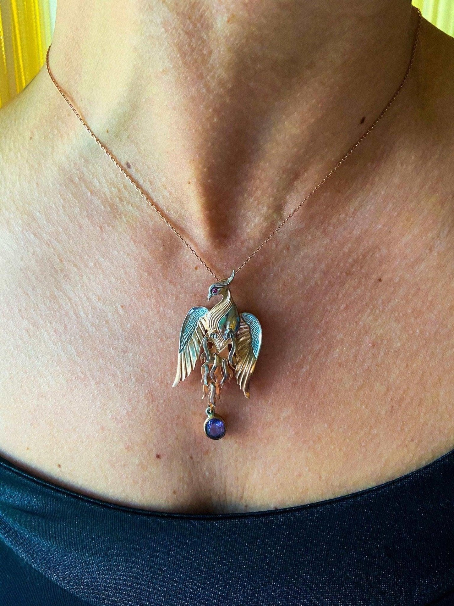 Phoenix Strength Amethyst Stone Firebird 925 Sterling Silver Pendant, Handmade Phoenix Necklace, Custom Desing Jewerly Necklace,Bird Pendant - Tracesilver