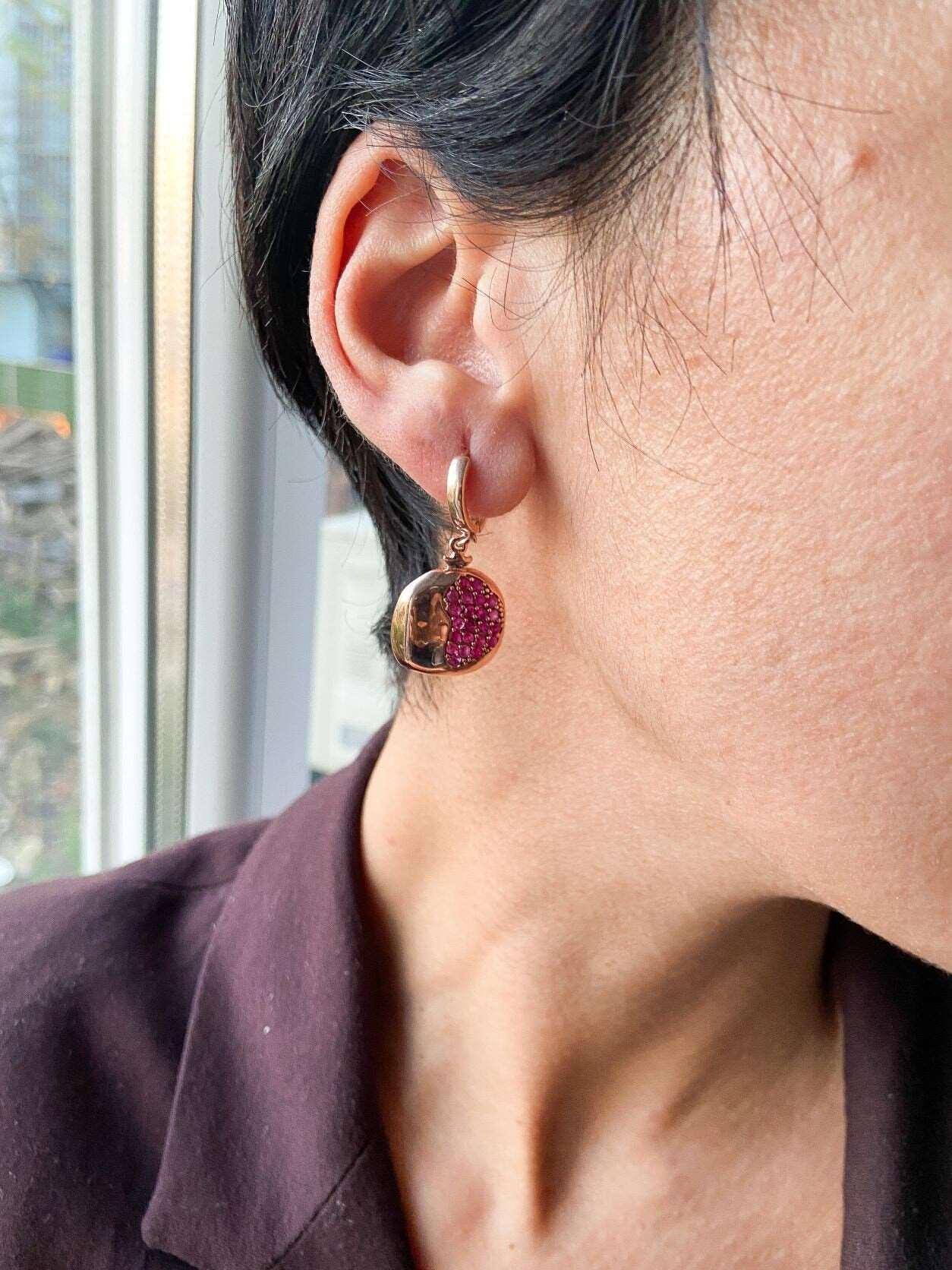Pomegranate Flower Silver Earrings For Women, Pomegranate Earrings Jewelry For Her, Gift For Pomegranate Earrings Her - Tracesilver