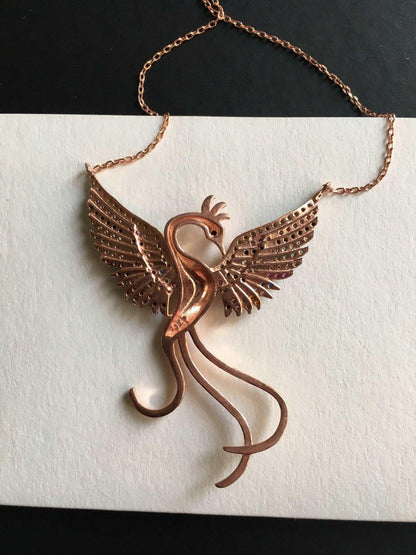Rainbow Phoenix Necklace,Custom Desing Firebird Handmade Jewelry Strength Pendant, Bird Jewelry Rose Gold Phoenix, Birthday Gift - Tracesilver