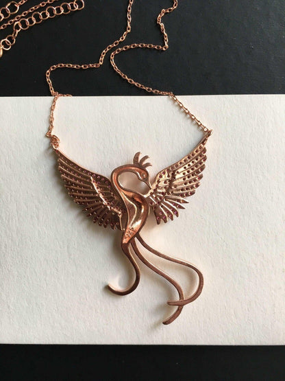 Red Phoenix Handmade Necklace, Bird Jewelry Rose Gold Firebird Pendant, Purple Phoenix Necklace,Birthday Gift For Her - Tracesilver