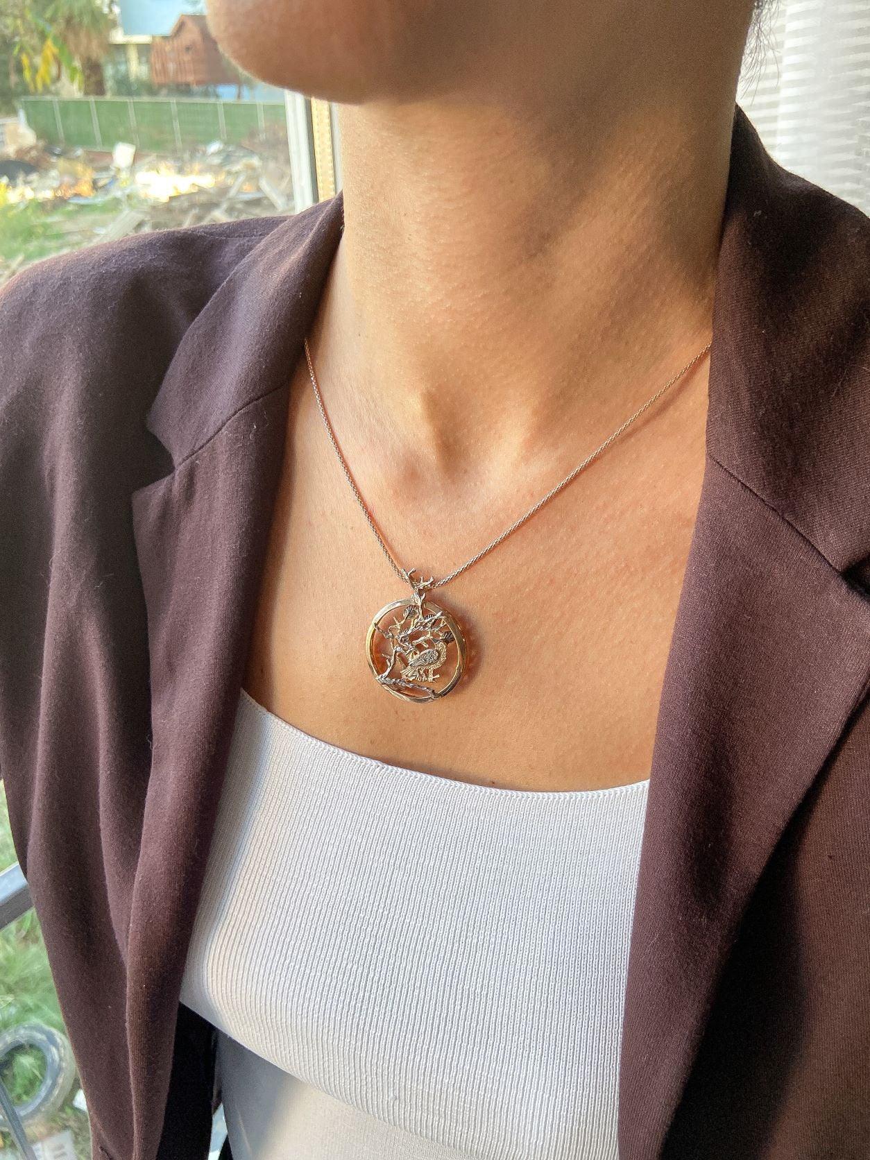 Rose Gold Silver Owl Pendant, Custom Desing Handmade Owl Necklace, Animal Jewelry For Her, Mother's Day Gift Jewelry - Tracesilver