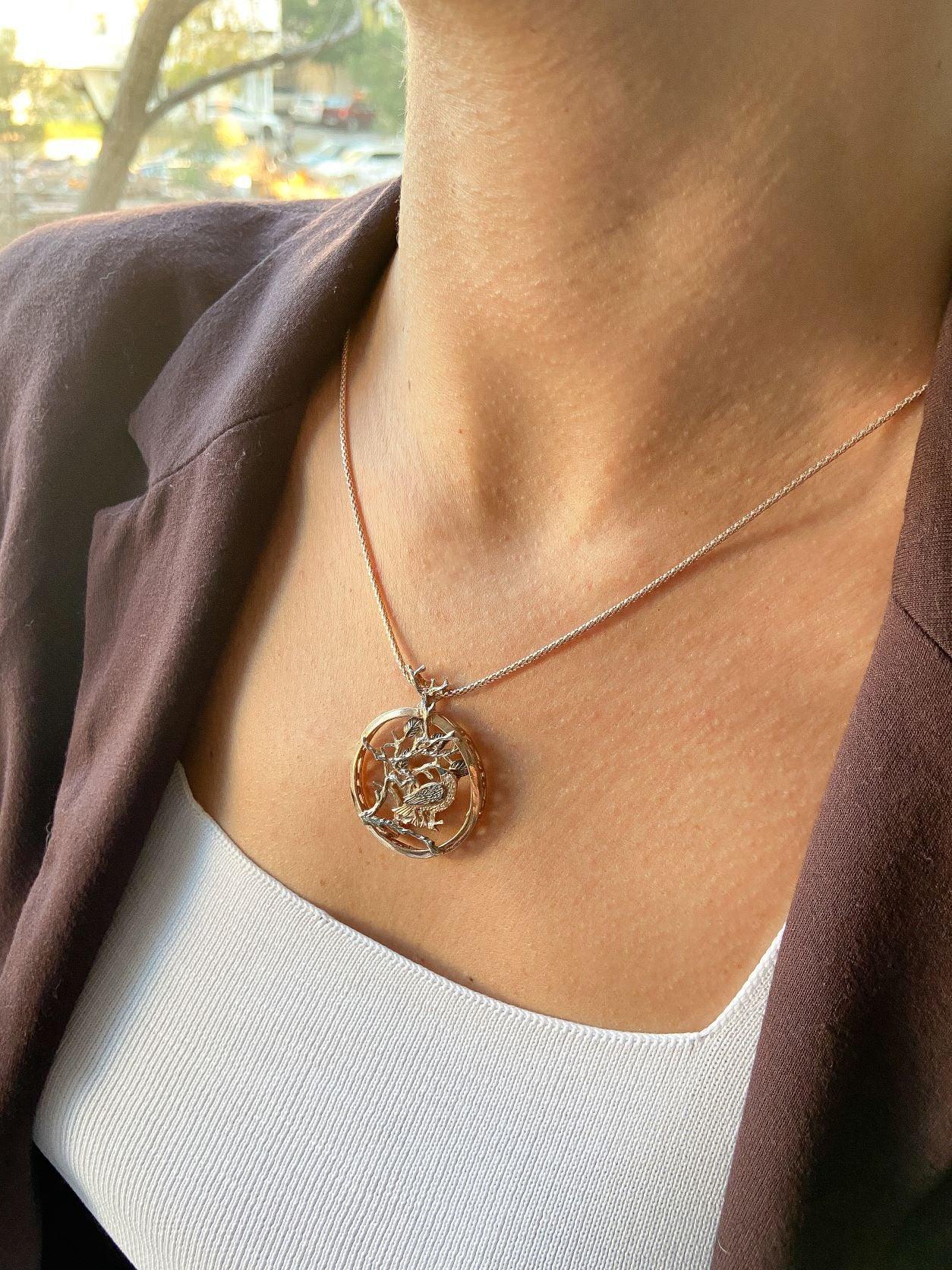 Rose Gold Silver Owl Pendant, Custom Desing Handmade Owl Necklace, Animal Jewelry For Her, Mother's Day Gift Jewelry - Tracesilver
