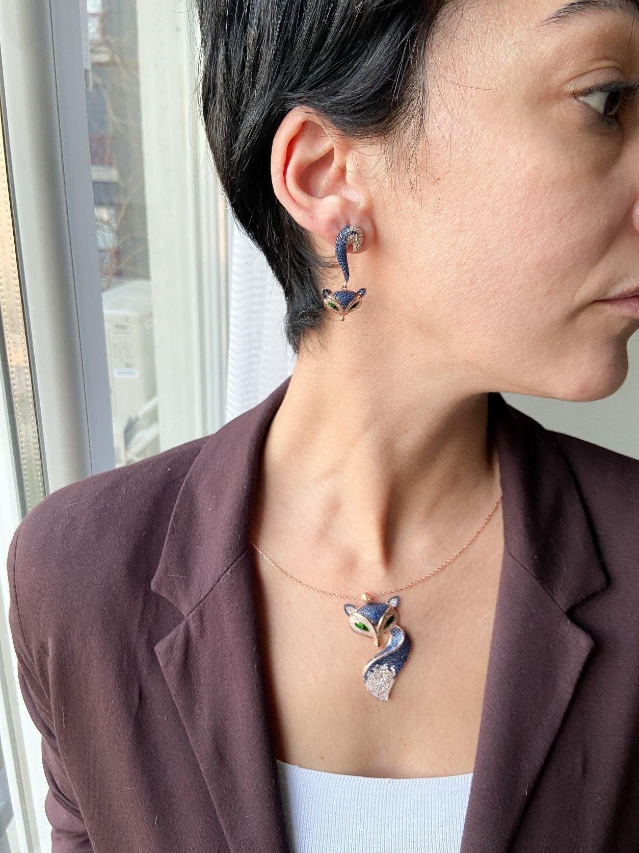 Silver Fox Earrings, Animal Jewelry For Women, Fox Earrings Stud Earrings For Her, Gift Animal Handmade Jewelry Earrings - Tracesilver