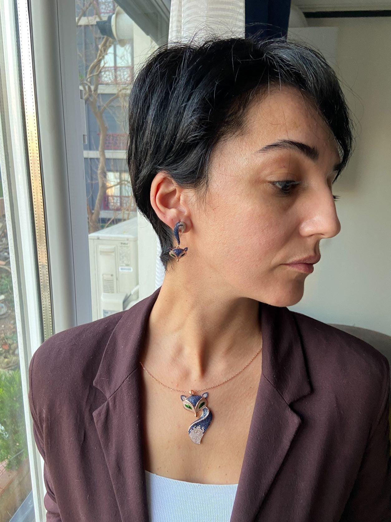Silver Fox Earrings, Animal Jewelry For Women, Fox Earrings Stud Earrings For Her, Gift Animal Handmade Jewelry Earrings - Tracesilver