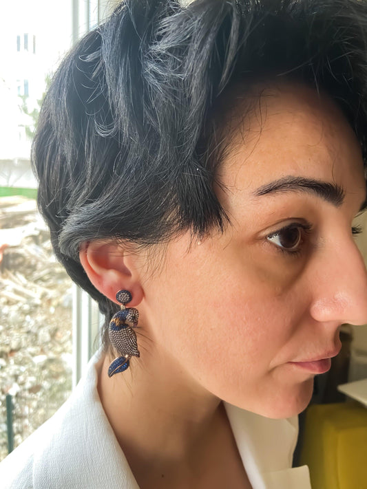 Silver Parrot Stud Earrings, Desing Parrot Colored Handmade Earrings, Parrot Earrings Jewelry For Women, Bird Jewelry Earrings - Tracesilver