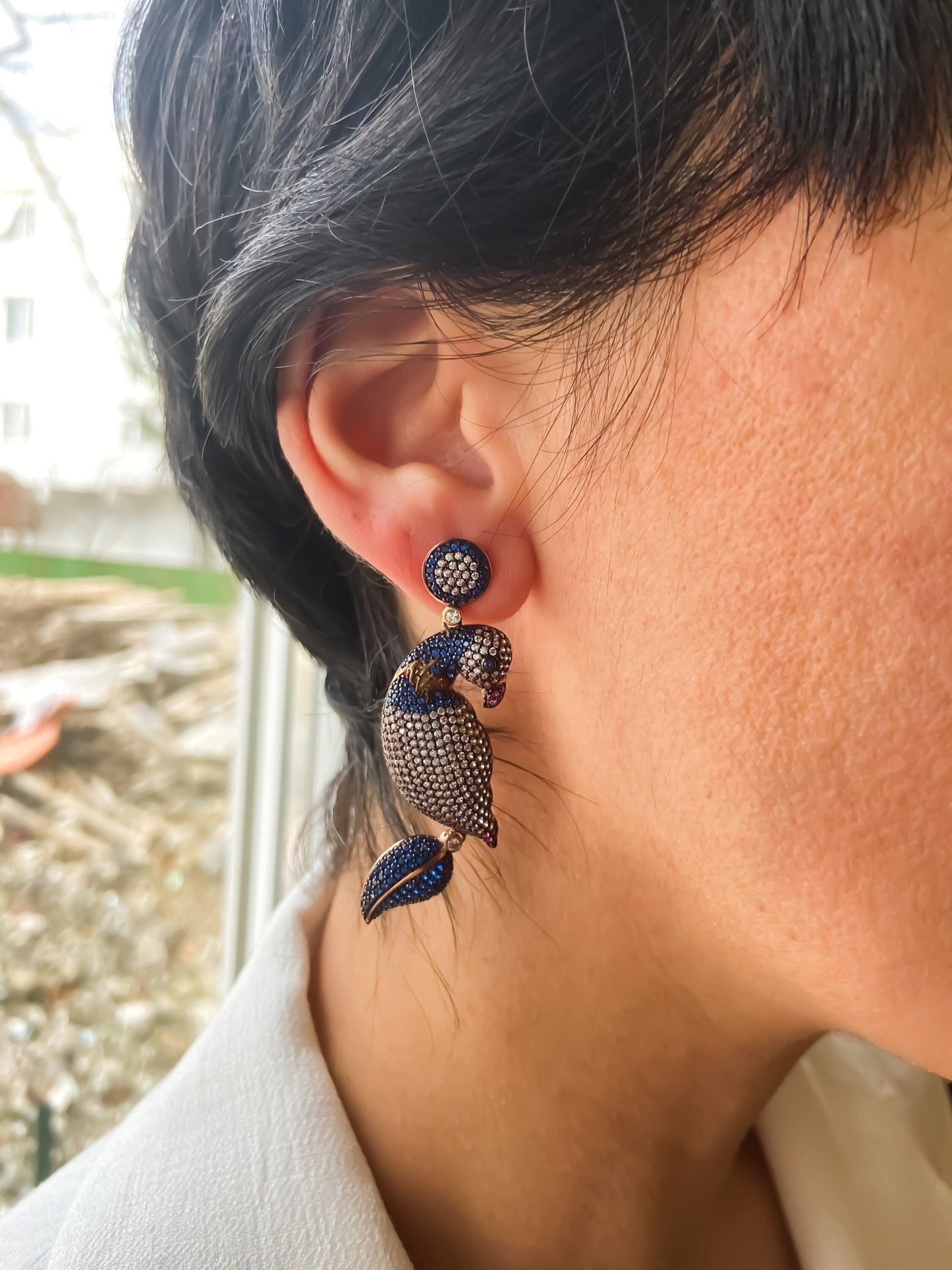 Silver Parrot Stud Earrings, Desing Parrot Colored Handmade Earrings, Parrot Earrings Jewelry For Women, Bird Jewelry Earrings - Tracesilver