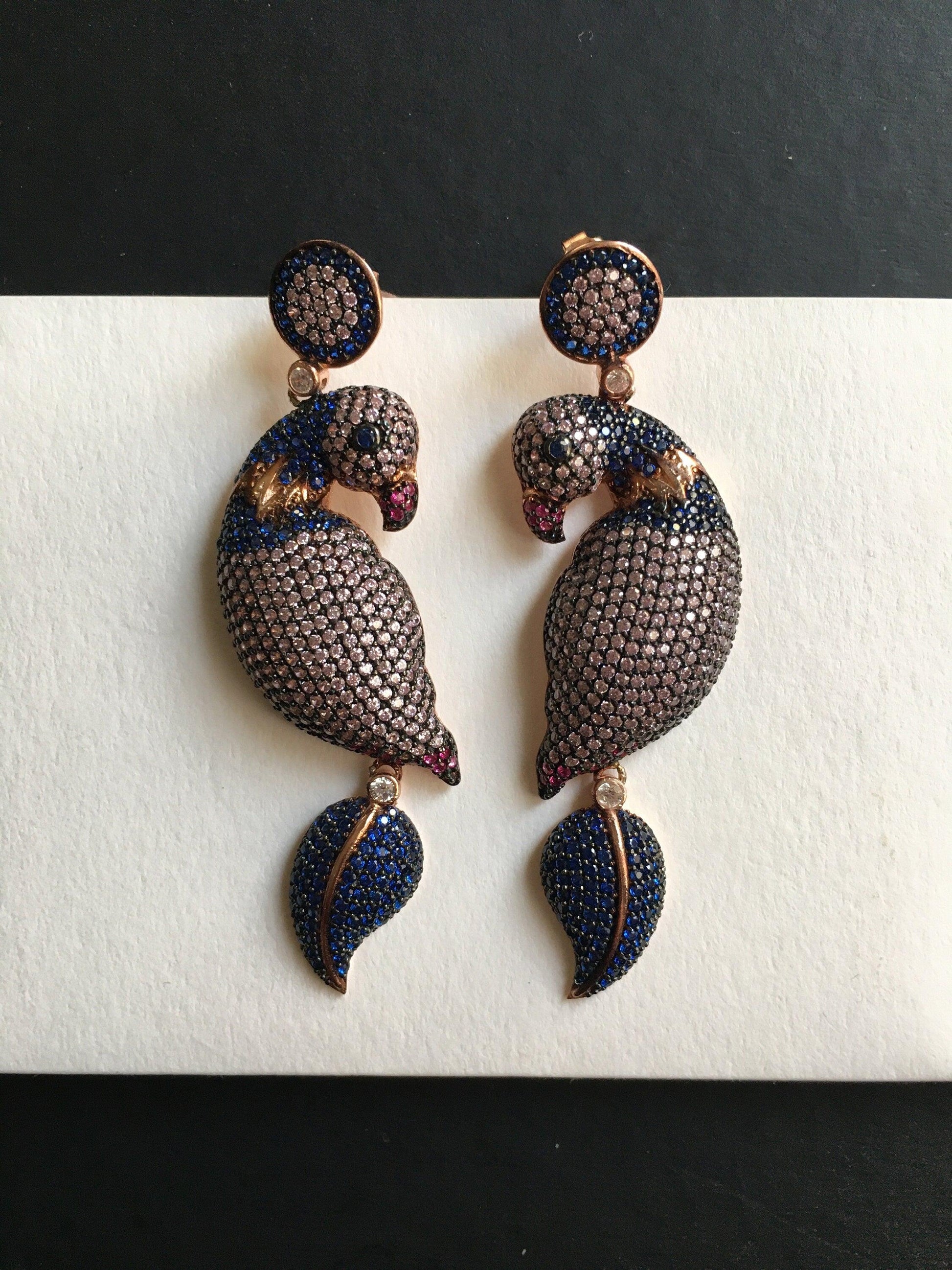 Silver Parrot Stud Earrings, Desing Parrot Colored Handmade Earrings, Parrot Earrings Jewelry For Women, Bird Jewelry Earrings - Tracesilver