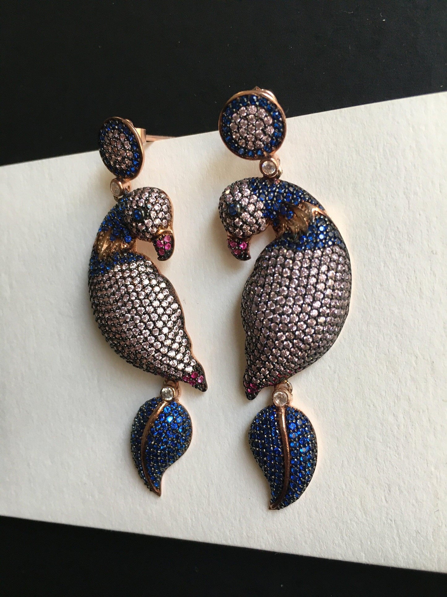 Silver Parrot Stud Earrings, Desing Parrot Colored Handmade Earrings, Parrot Earrings Jewelry For Women, Bird Jewelry Earrings - Tracesilver