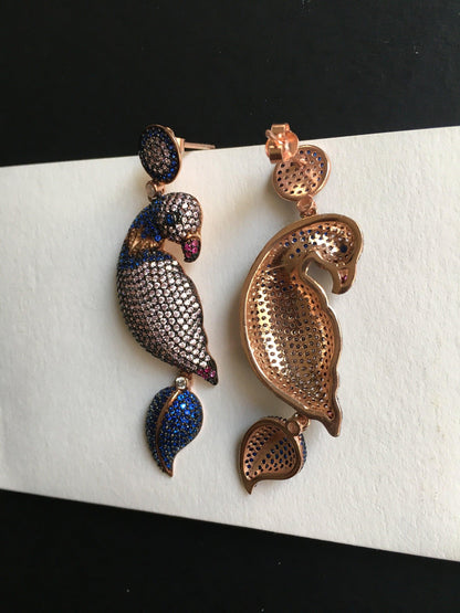 Silver Parrot Stud Earrings, Desing Parrot Colored Handmade Earrings, Parrot Earrings Jewelry For Women, Bird Jewelry Earrings - Tracesilver