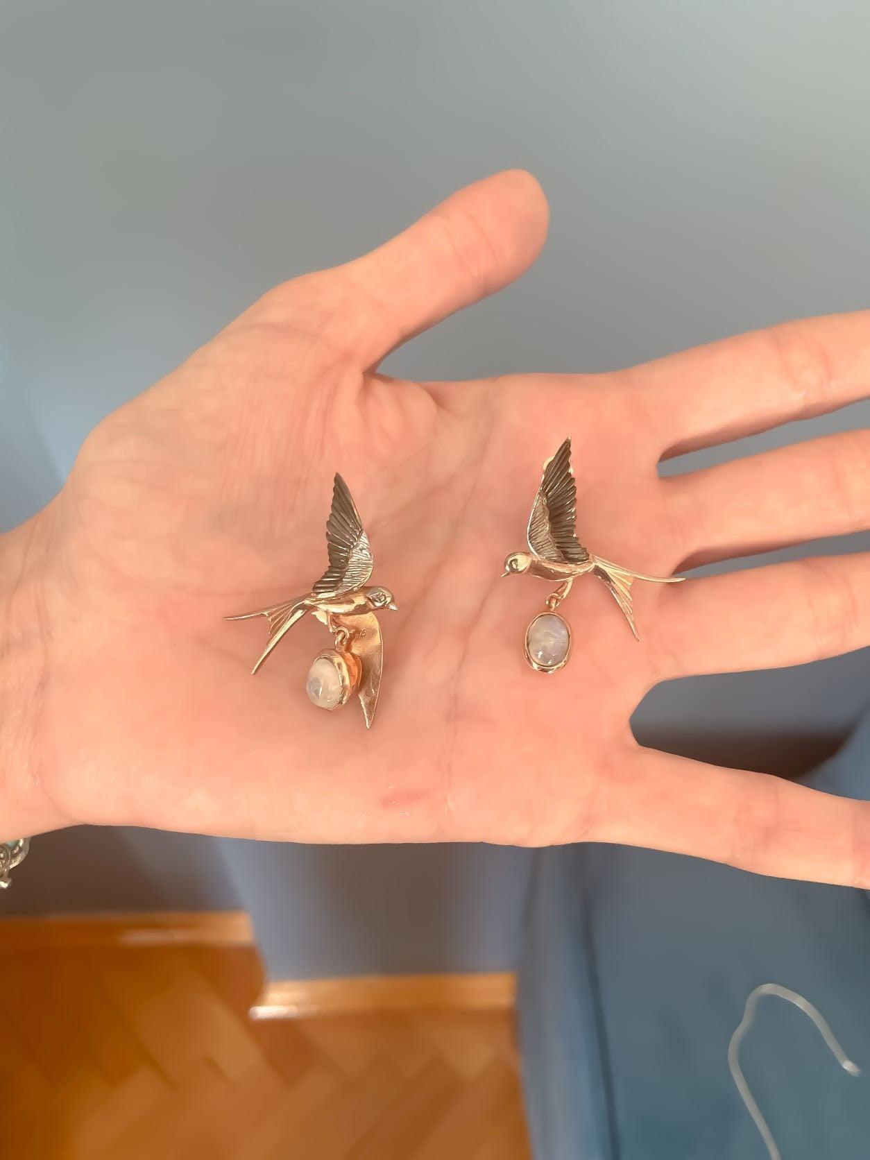 Silver Sparrow Moonstone Stud Earrings, 925 Sterling Silver Sparrow Jewelry Earrings, Use Two Ways Moonstone Earrings - Tracesilver