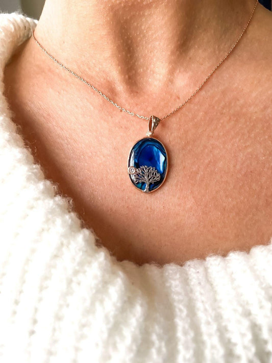 Silver Tree of Life Abalone Shell Necklaces, Jewelry Abalone Gemstones Handmade Necklaces, Abalone Shell For Women Accessory - Tracesilver