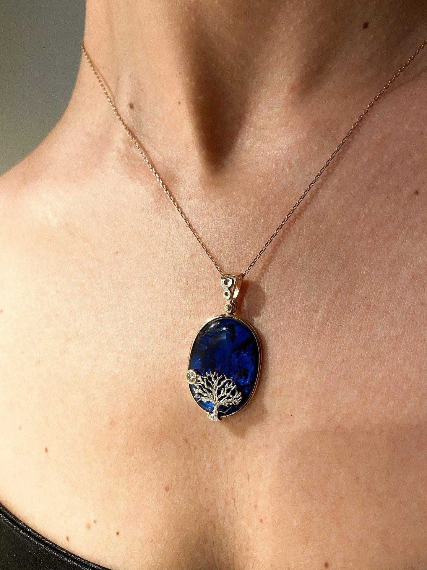 Silver Tree of Life Abalone Shell Necklaces, Jewelry Abalone Gemstones Handmade Necklaces, Abalone Shell For Women Accessory - Tracesilver