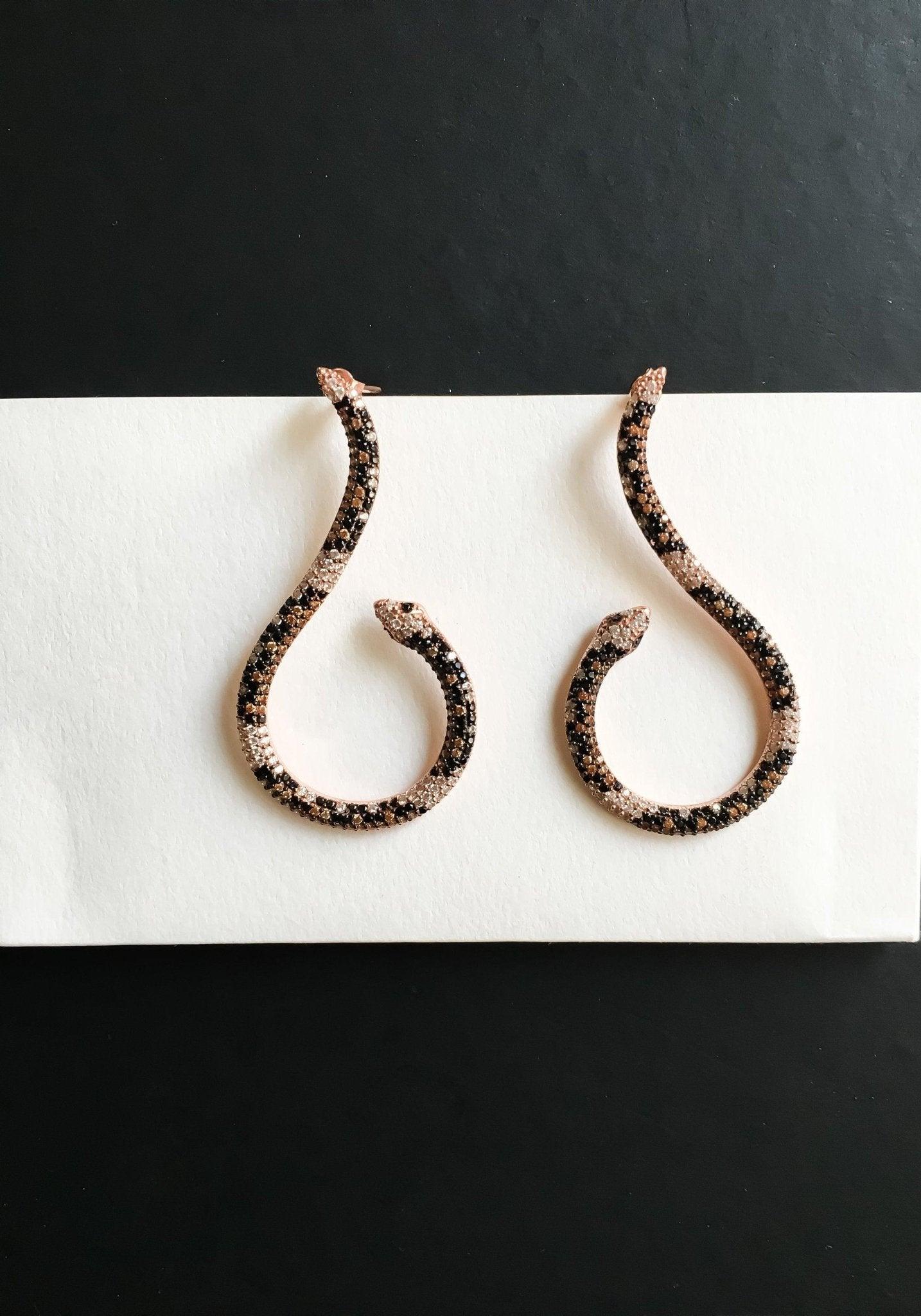 Snake Earrings 925 Sterling Silver Animal Earrings, Snake Lover Earrings For Women, Custom Desing Handmade Zircon Stone Snake Earrings - Tracesilver