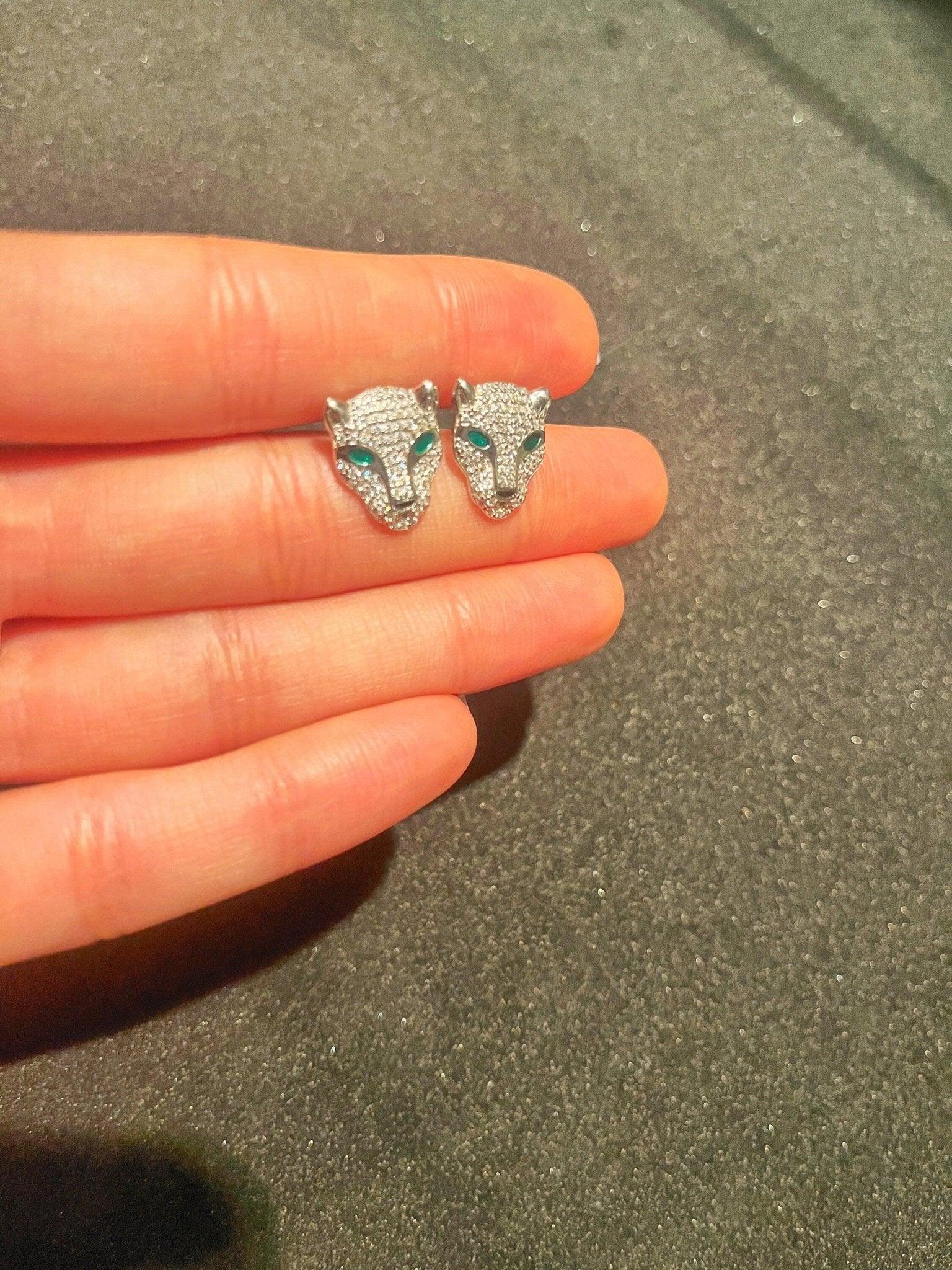 Tiger Head 925 Sterling Silver Earring,Zircon Stone Tiger Earrings,Silver Tiger jewellery,For Women,Gift for Silver Earring,Gift for NewYear - Tracesilver