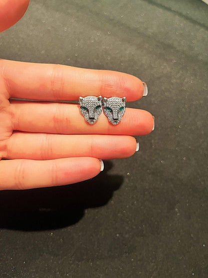 Tiger Head 925 Sterling Silver Earring,Zircon Stone Tiger Earrings,Silver Tiger jewellery,For Women,Gift for Silver Earring,Gift for NewYear - Tracesilver