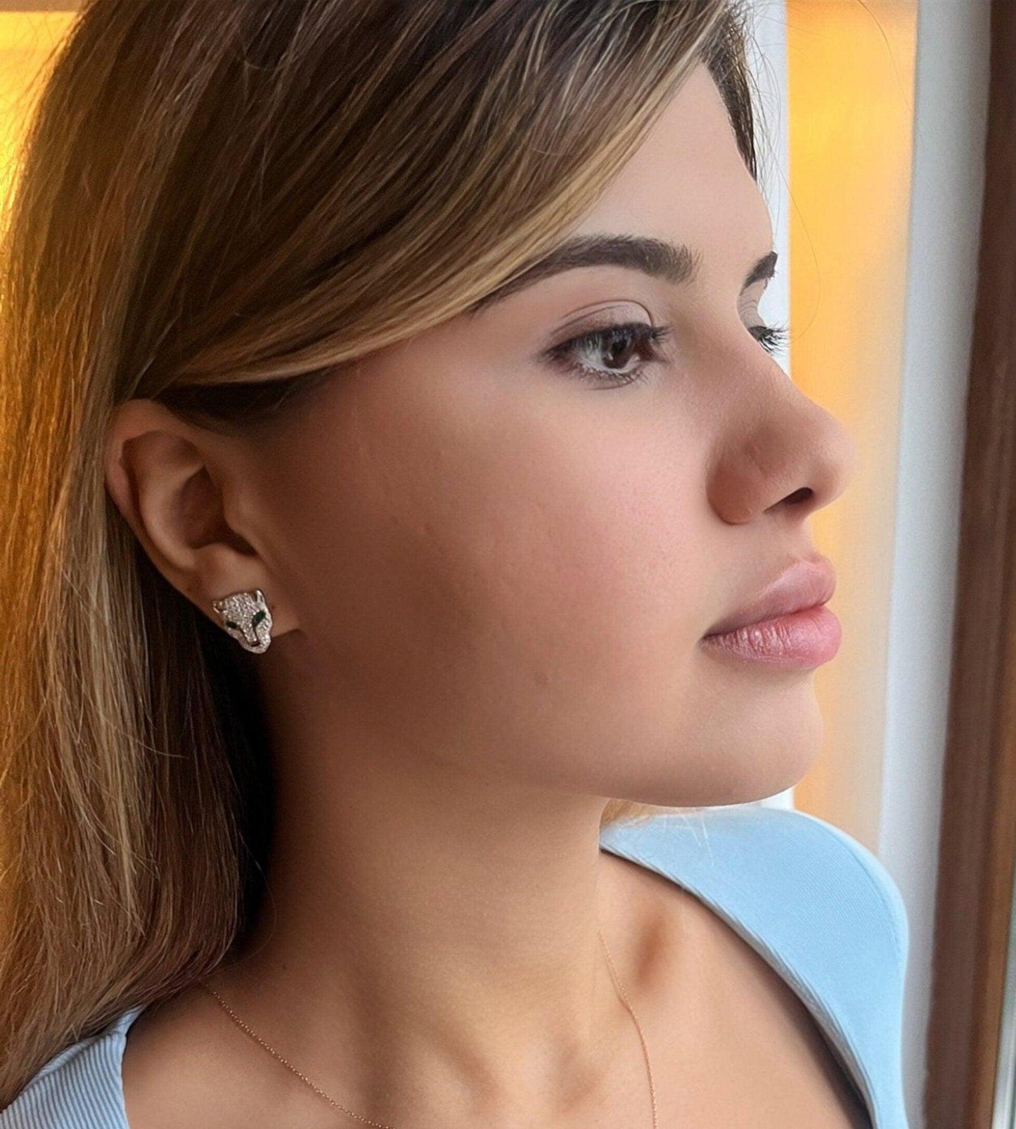 Tiger Head 925 Sterling Silver Earring,Zircon Stone Tiger Earrings,Silver Tiger jewellery,For Women,Gift for Silver Earring,Gift for NewYear - Tracesilver