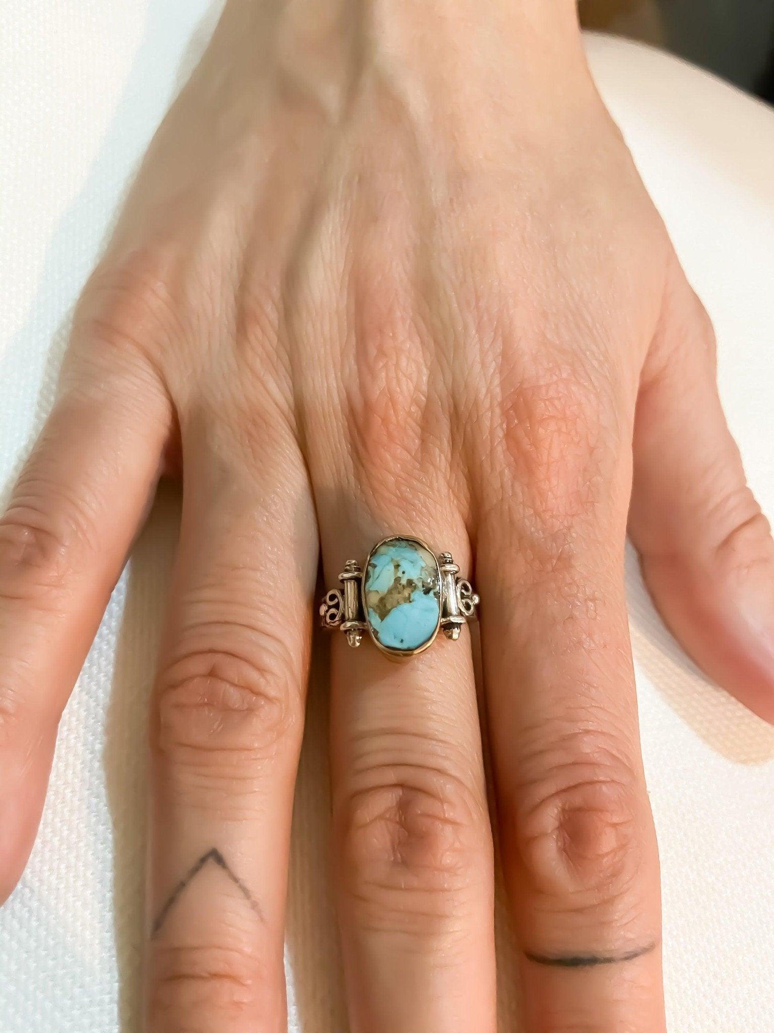 Turquoise Stone 925 Sterling Silver Ring, Turquoise Jewelry Ring For Women, Handmade Turkey Turquoise Stone, Natural Turquoise Ring For Her - Tracesilver