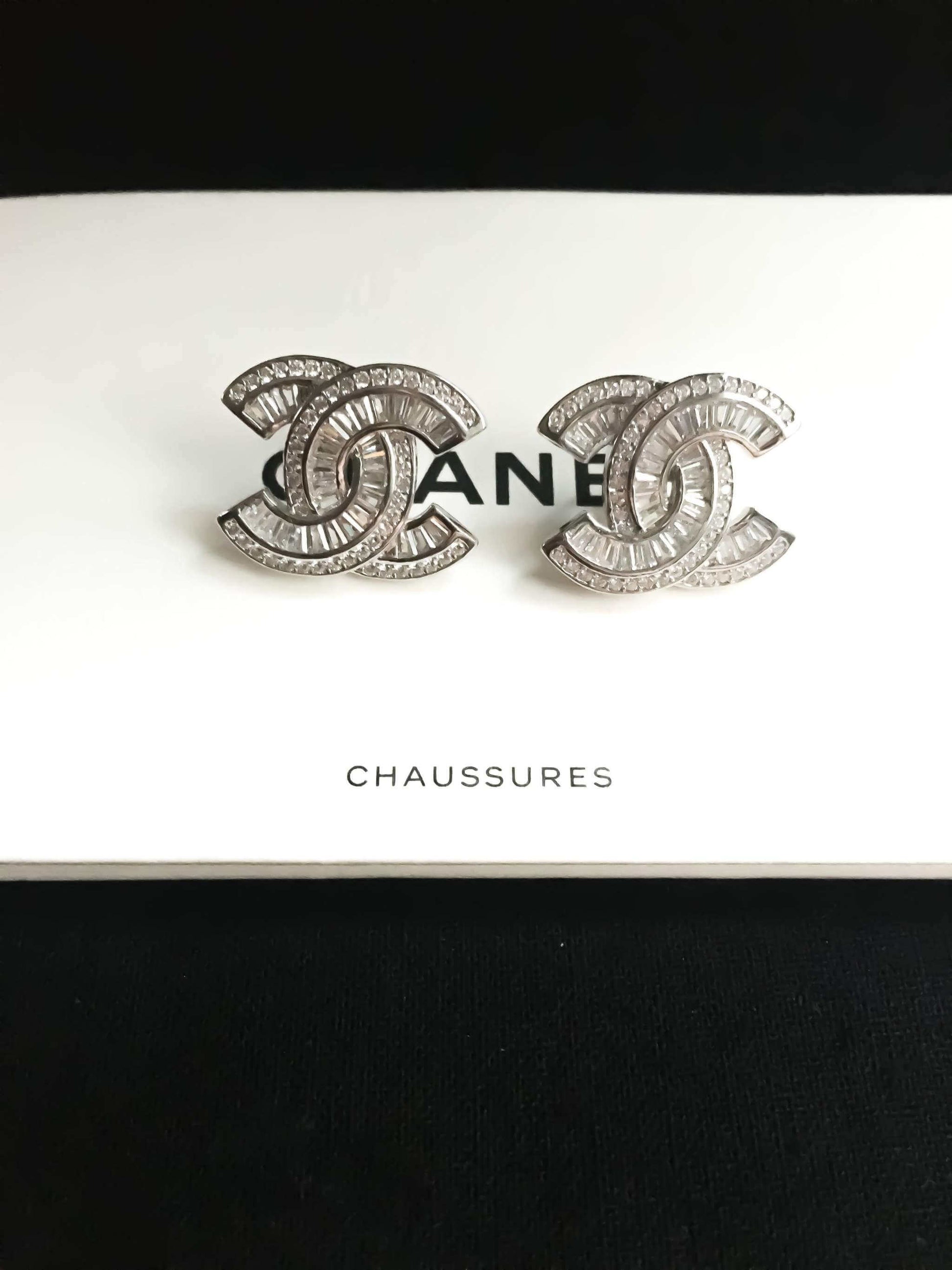 Vintage Chanel sterling silver baguette cut zircon stone stud earrings
