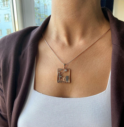 Windy Weather Rose Gold 3-D Necklace, Girl and Stormy City Holding Umbrella Theme Pendant For Her, Gift For Her Jewelry - Tracesilver