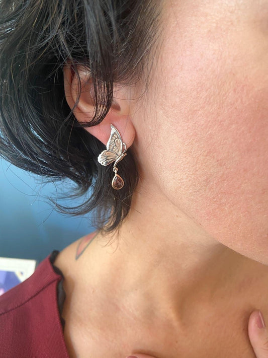 Zultanie Stone Butterfly Silver Earrings, Custom Desing Bird Stud Earrings, Handmade Butterfly Earrings,Silver Bird Earrings For Women - Tracesilver
